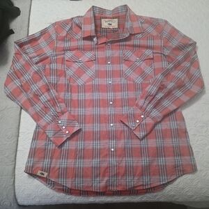 Western Aloha  Pearl Snap Button Lava Plaid Shirt men size XXL